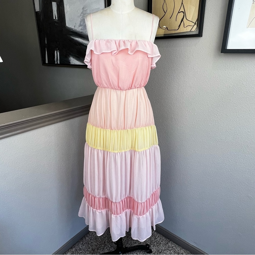 LOVERS + FRIENDS pastel pink Acer tiered ruffle midi dress - Picture 2 of 10